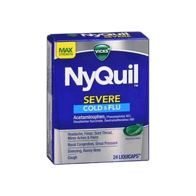 Brand New! Nyquil Severe Cold & Flu Liquicaps  24 Caps By NyQuil (09/2027)