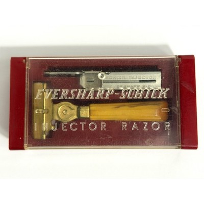 Vintage Eversharp Schick Injector Razor Gold Tone Butterscotch Handle with Case