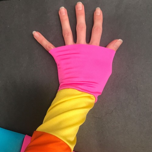 Rainbow Fingerless Gloves Striped Arm Warmers Patchwork Sleeves Summer Festival - Picture 2 of 3