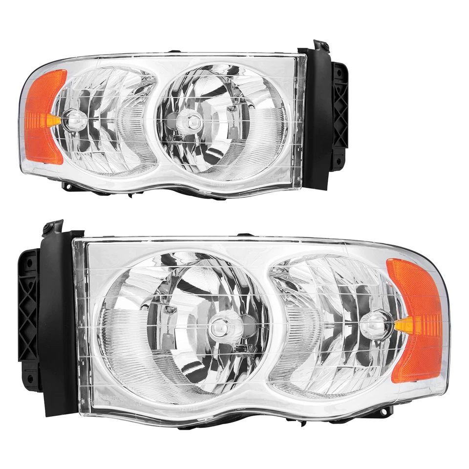Faros transparentes ámbar Assemby cromados para Dodge Ram 1500 2500 3500 2002-2005 Foto 2 de 4