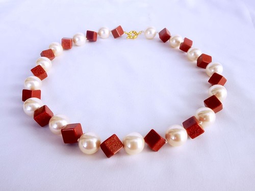 Collar cuadrado de arena dorada de 14 mm crema madre perla 19" suministro de marcado de joyas - Imagen 9 de 9