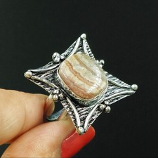 Natural Rhodochrosite Cushion Gemstone 925 Sterling Silver Ring Size-7.5 US