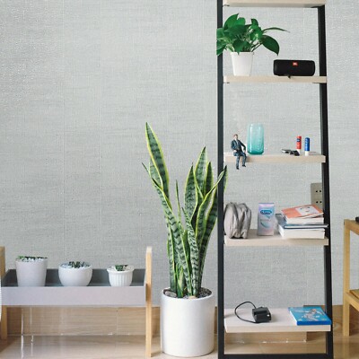 Wallpaper Plain white gray silver metallic faux plaster Textured striped lines 
