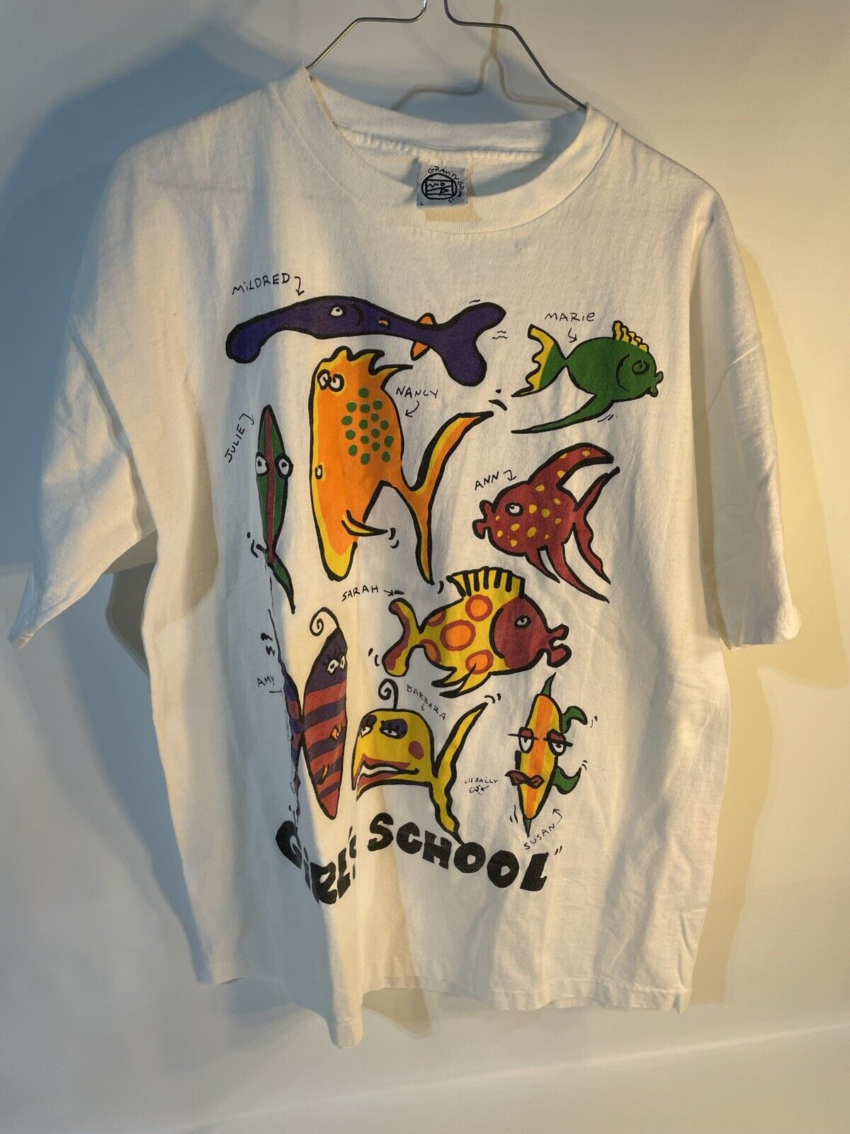 90s Vintage Gravity Graphics Shirt VTG 1990s L Large girls school fish