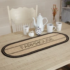 New Primitive Country Cream Black FARMHOUSE JUTE TABLE RUNNER Braided Mat 36"