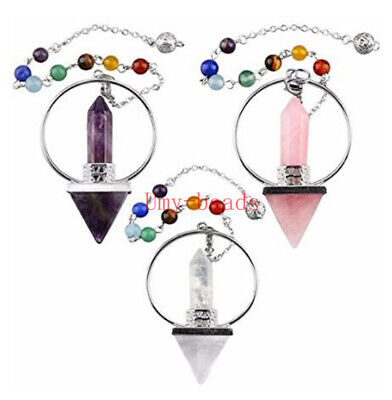 CrystalTears Natural Rose Quartz Crystal Pendulum 7 Chakra Healing Crystal Point Pendant Pendulum for Dowsing Divination Reiki Healing Crystal Therapy