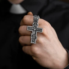 Flongo Stainless Steel Jesus Crucifix Orthodox Cross Pendant Necklace 24" Chain