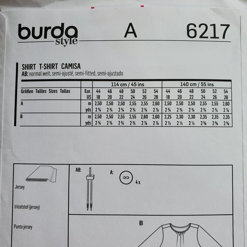 Burda 6217 Knit Top Blouse Pullover Gathered Neck Easy Misses 18 - 28 UNCUT - Image 4 of 4