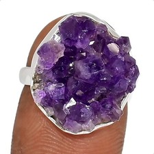 Natural Amethyst Cluster - Uruguay 925 Sterling Silver Ring Jewelry s.6 CR66930