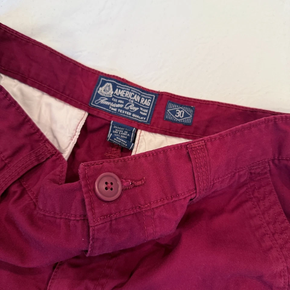 AMERICAN RAG 9" STRETCH-COTTON SLIM FIT SHORTS CHINO RED MAROON BURGUNDY Size 30 - Image 2 of 3