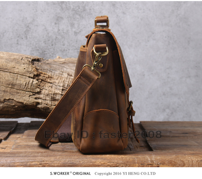 Sacoche Messager En Cuir Vintage Pour Ordinateur Portable - Taille M - Marron - Fait Main En Inde - Neuf