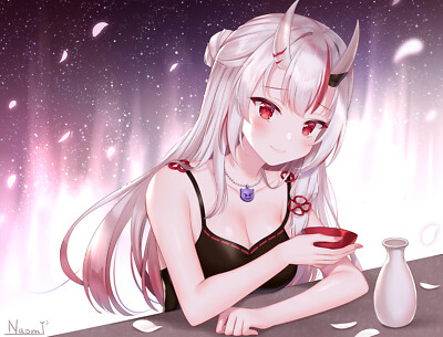 Anime girls digital art artwork portrait 2d horns Play Gaming Mat Desk
