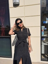 ZARA WOMAN NWT 109 ZW COLLECTION EMBROIDERED MIDI SHIRTDRESS BLACK  4877/288