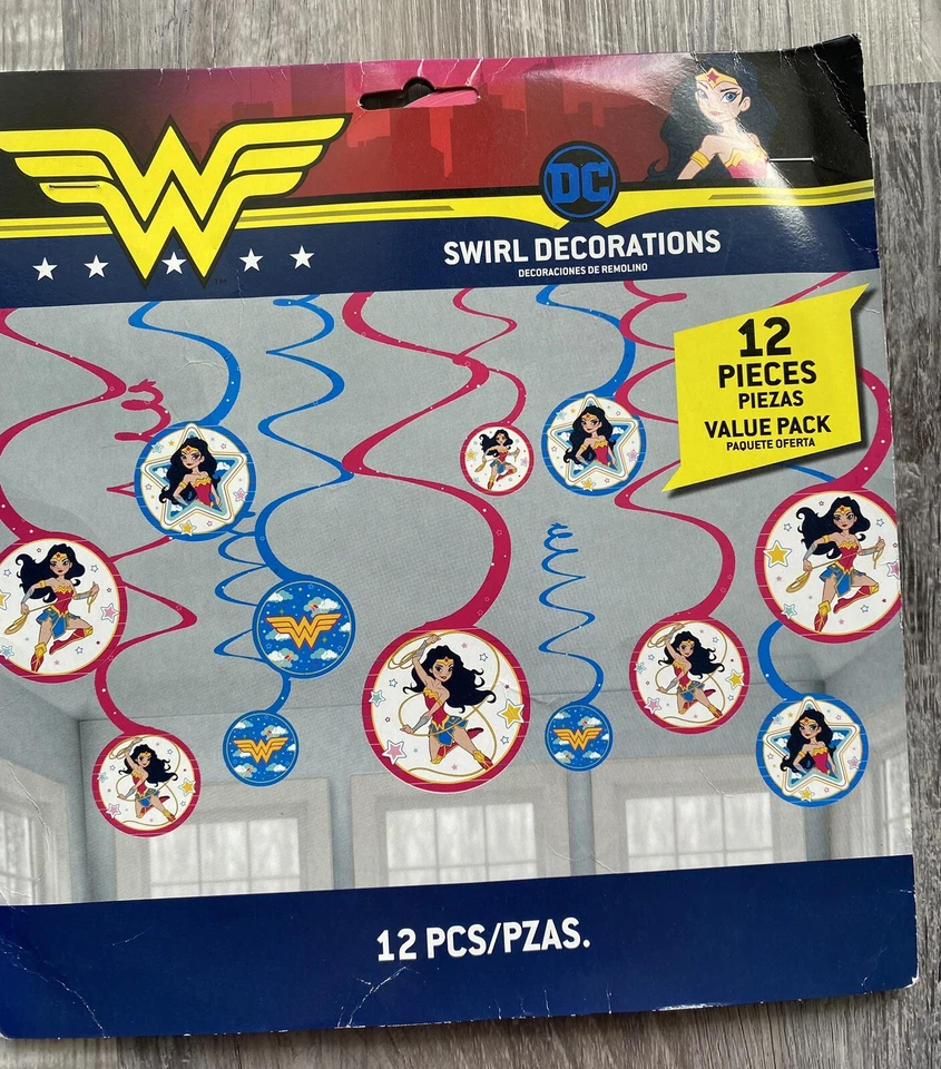 2x Young DC WONDER WOMAN HANGING SWIRL DECORATION (12pc) Birthday Party Supplies - Image 3 of 4