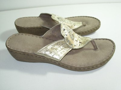 gold leather flip flops