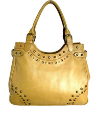 Roomy Nordstrom Studded Tan Beige Genuine Leather Tote Shoulder Bag Boho Handbag