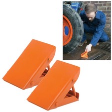 Image of SILVERLINE FOLDING STEEL WHEEL CHOCKS PAIR CAR CARAVAN 525748 -LIFETIME WARRANTY