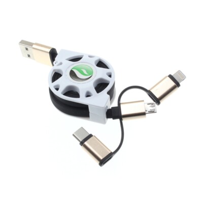 Retractable USB Cable Charger Power Cord 3-in-1 Wire Sync for Smartphones