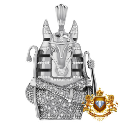 Natural Diamonds Egyptian Anubis Pharaoh Mummy Charm Pendant 41+ Grams Big 2.50''