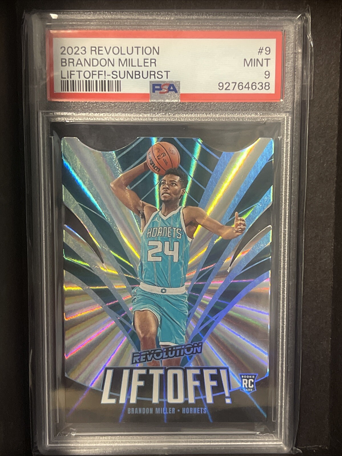 2023-24 PANINI REVOLUTION SSP RC! BRANDON MILLER SUNBURST LIFTOFF #37/75 PSA 9