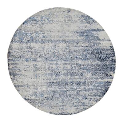 6'x6' Blue Broken Mosaic Design Wool and Silk Hand Knotted Round Rug R87718