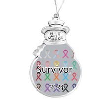Survivor Cancer Awareness Ribbons Silver Snowman Christmas 2024 Ornament Gift