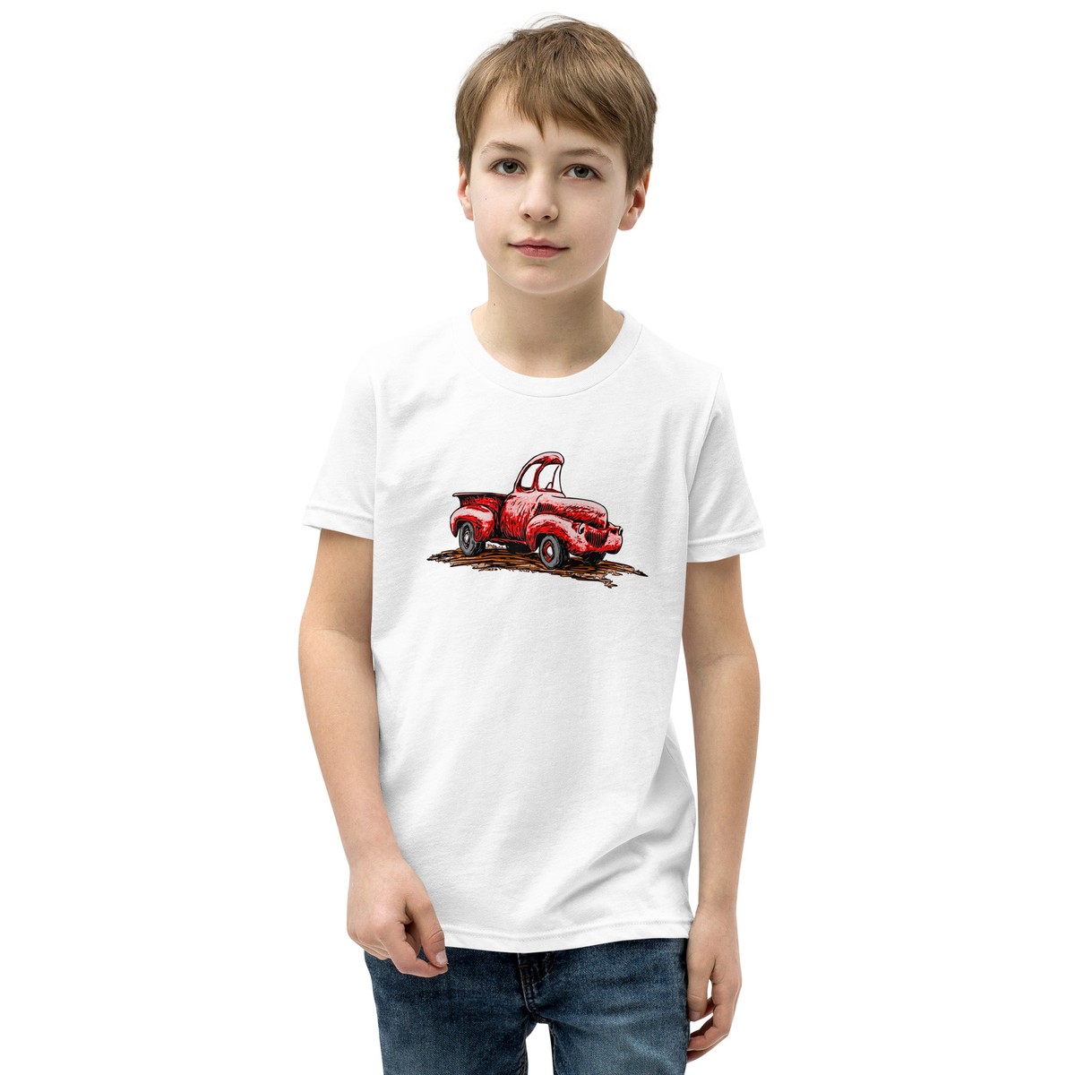 Kids Classic Truck shirt, Youth Short Sleeve Tee with red