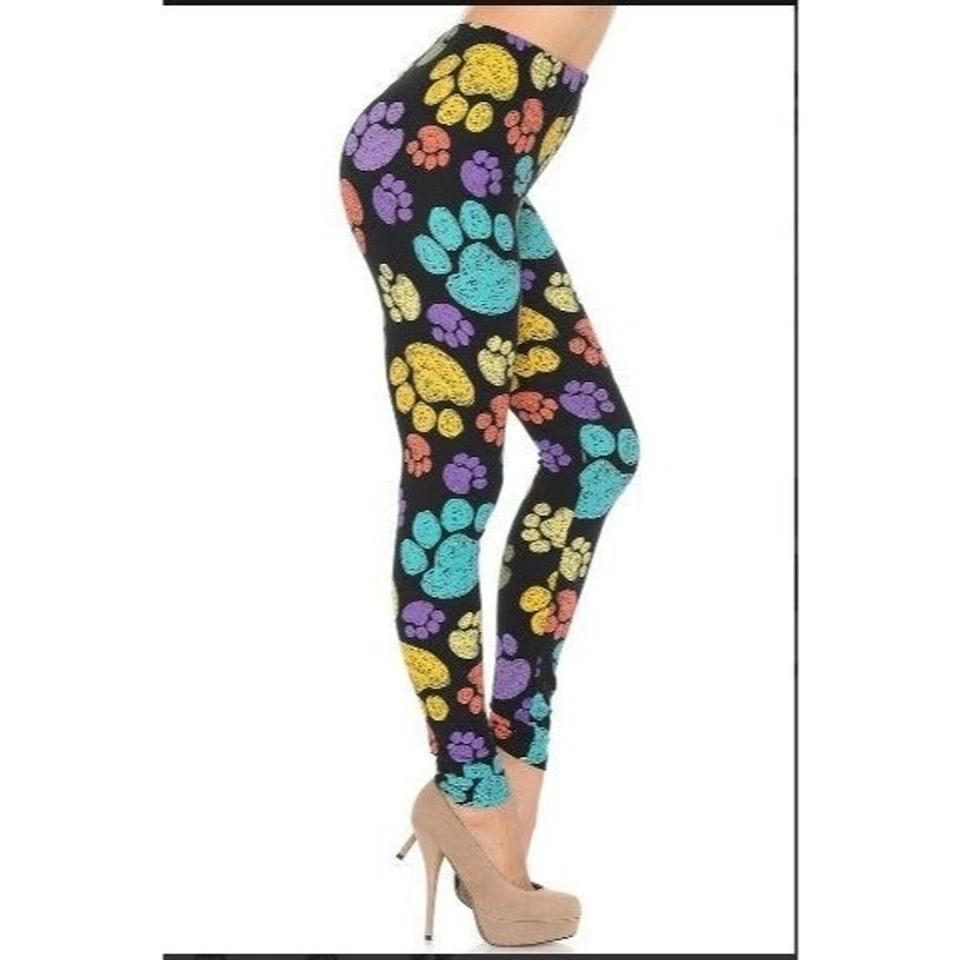 Reg 均码女式猫狗 | 毛皮婴儿爪印花打底裤 | 爪彩虹色 — 第 3/4 张图片