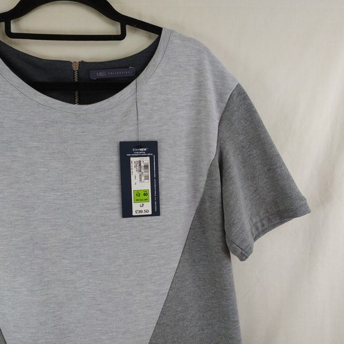 Vestido gris manga corta talla 12 Reino Unido con dos bolsillos colección M&S nuevo con etiquetas - Imagen 6 de 18