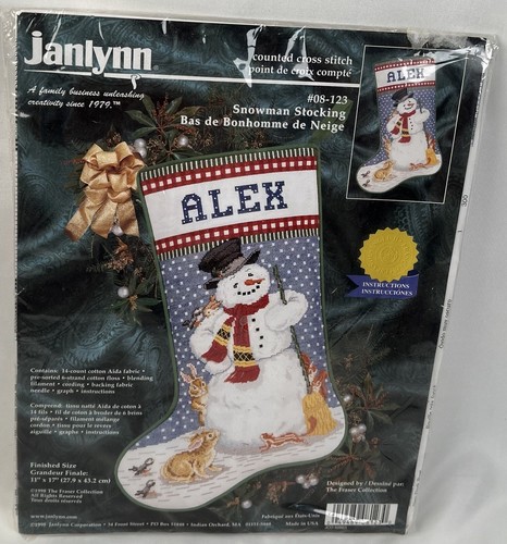 Janlynn Weihnachtsstrumpf gezählt Kreuzstich Kit Schneemann 08-123 Neu in Verpackung - Bild 13 von 15