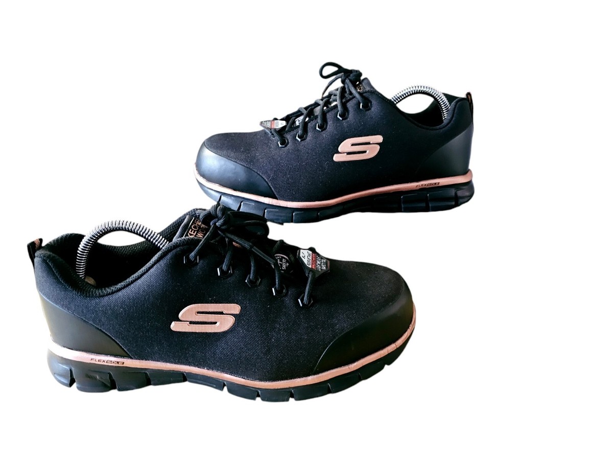 SKECHERS WORK Women's Sure Track Chiton Alloy Toe Work Shoe Black