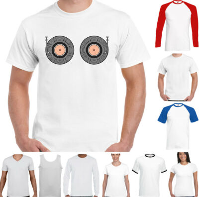 DJ T-SHIRT Herren Boob Decks lustig Vinyl Schallplatte Technik Player DJing Festival Top