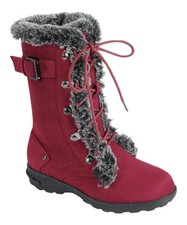 Fashion Girl Faux Fur Lace-Up Boots -Little Girls-Burgundy
