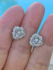 2Ct Round Cut Simulated Moissanite Flower Stud Earrings 14K White Gold Plated
