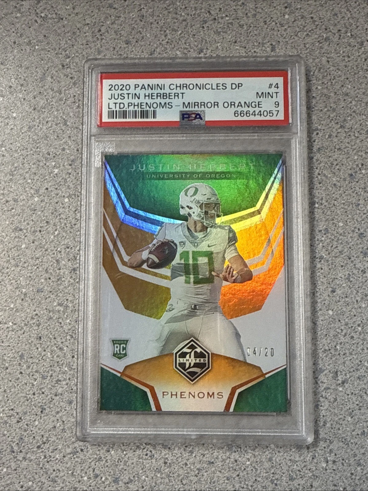 Justin Herbert Panini Chronicles Draft Picks Limited Phenoms #4 Mirror Orange