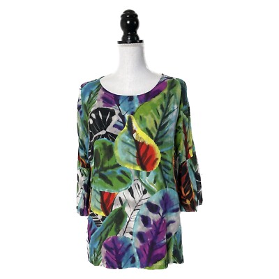 JAMS WORLD Bright Abstract Floral Bell Sleeve Top S Hawaii Multicolor Jasper