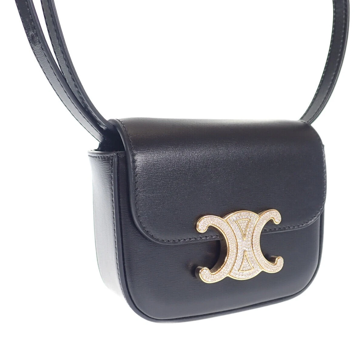 CELINE Mini Triomphe Shoulder Bag with Strass Closure Calfskin