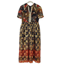 1960s Oscar De La Renta Boutique Metallic Maxi Dress Black Gold Floral XS S Mod