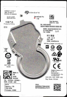 ST1000LM049 P/N: 2GH172-030 F/W: SDM2 WU WGS1 APR 2018 Seagate BarraCuda Pro 1TB
