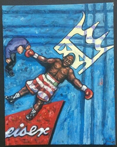 "The King" boxe peinture à l'huile originale sur toile planche Grant D. Smith 11x14"  - Photo 1/2