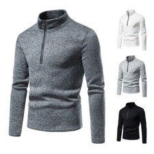 Men's High Neck Pullover Sweater Long Sleeve Casual Quarter Zip Sweatshirt