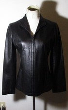 Women's George Black Full Zip 100% Leather Jacket Size S 4-6