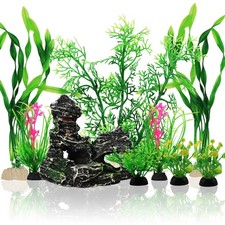 Fish Tank Accessories Aquarium Decorations Plants, 9Pcs Green Fish Tank
