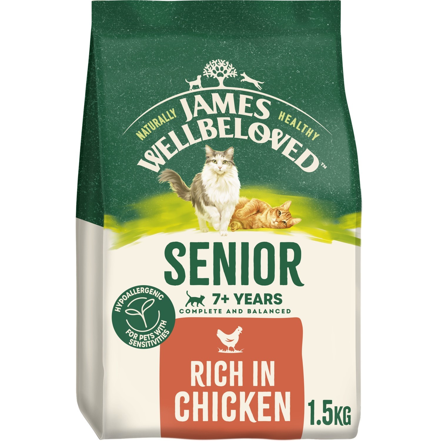 1.5kg James Wellbeloved Natural Senior Complete Dry Cat Food Rich in Chicken