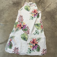 Lungo L'arno Linen Dress Womens Size Medium White Floral Midi Coastal Beach