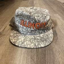 Vintage Illinois Map SnapBack Trucker Hat Tourist Puffy Print Made In USA Hat