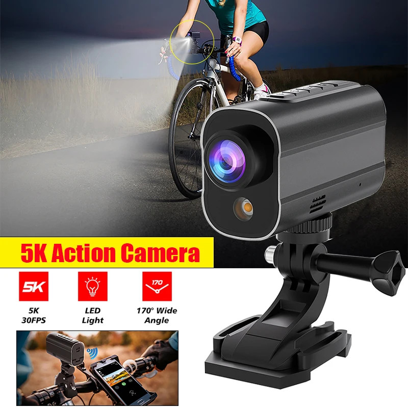 5K Action Camera Motorcycle Helmet Cam WiFi EIS Stabilization Cycling Recorder