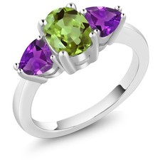 2.13 Ct Oval Green Peridot and Purple Amethyst 925 Sterling Silver Ring