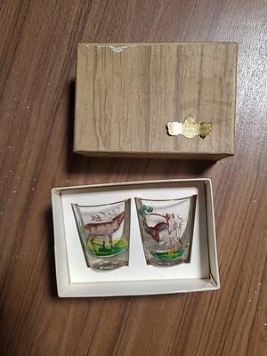 Vintage 2 Schnaps Gläser mit Hirsch Motiv aus Tirol. Neu - Speicherfund