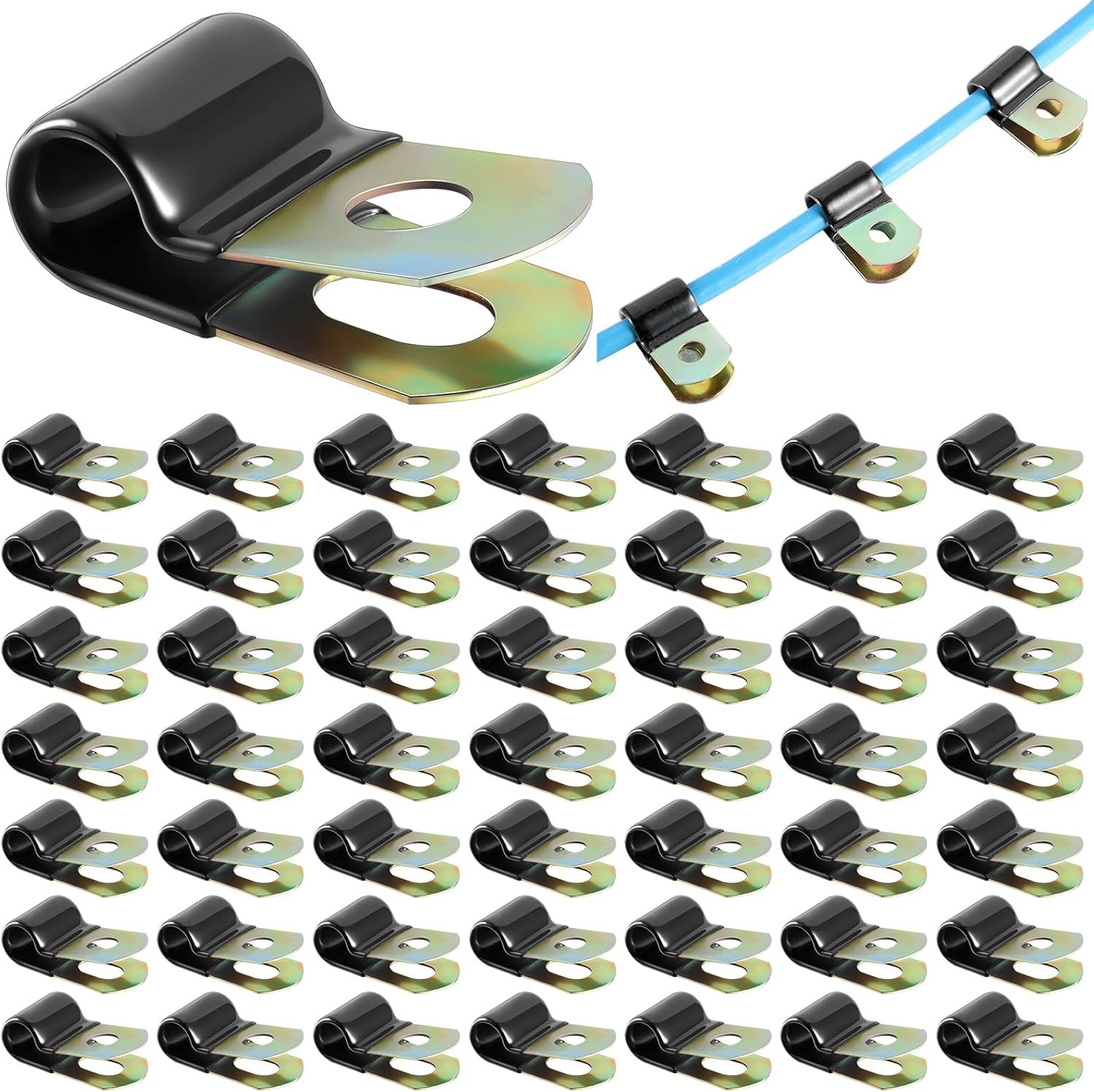 Tandefio 50 Pack Vinyl Coated Cable Clamps Galvanized 1/4 Inch (6mm), Black